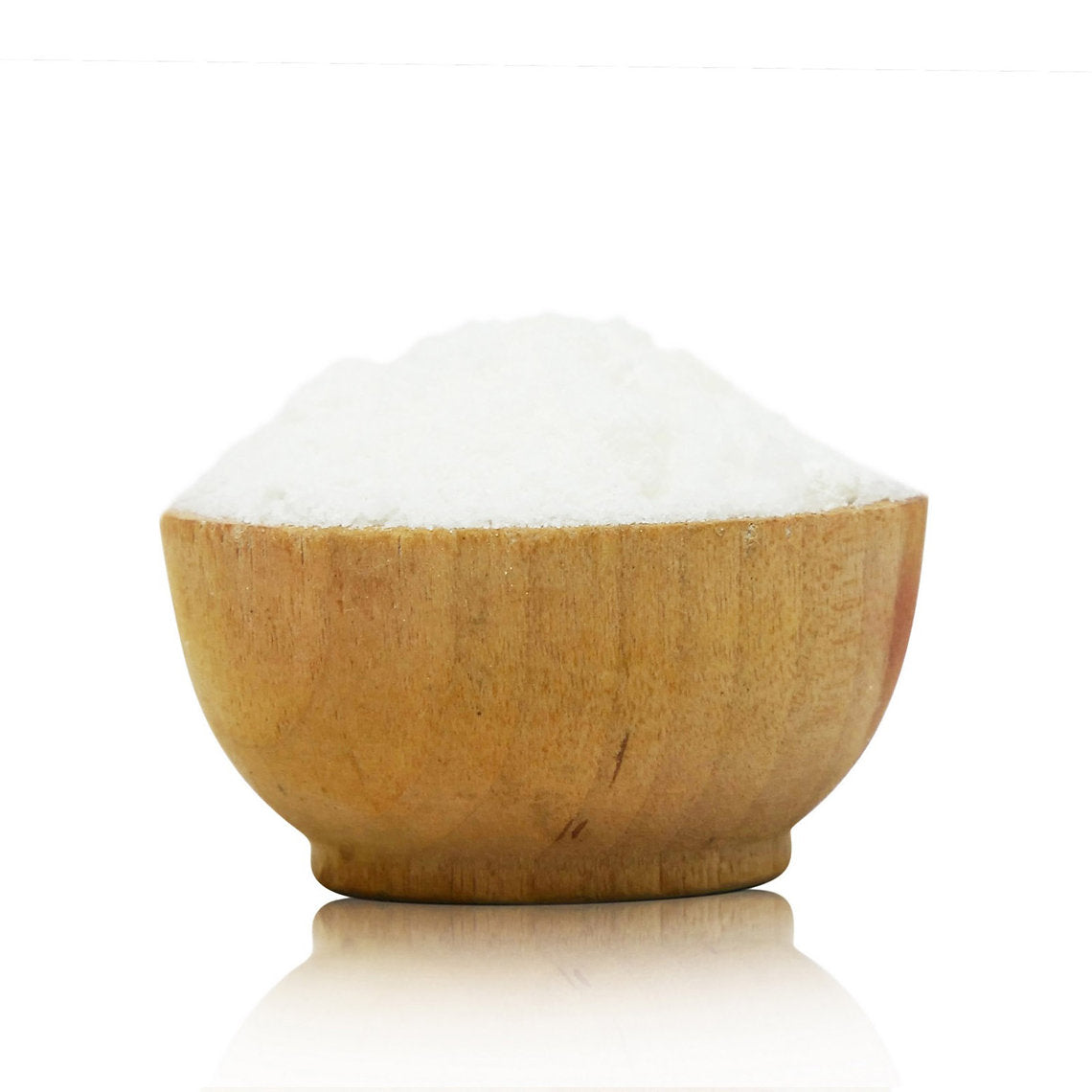 Wooden bowl filled with Aluminium Acetate Mordant on a white background