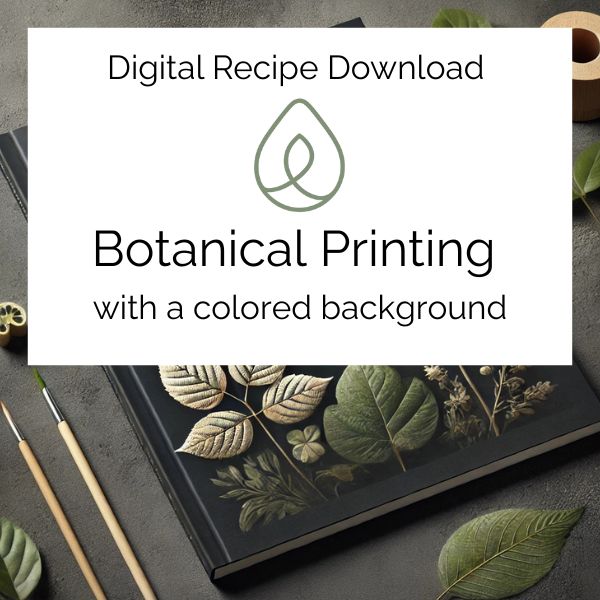 Book with botanical illustrations on a gray surface with leaves and a paintbrush.