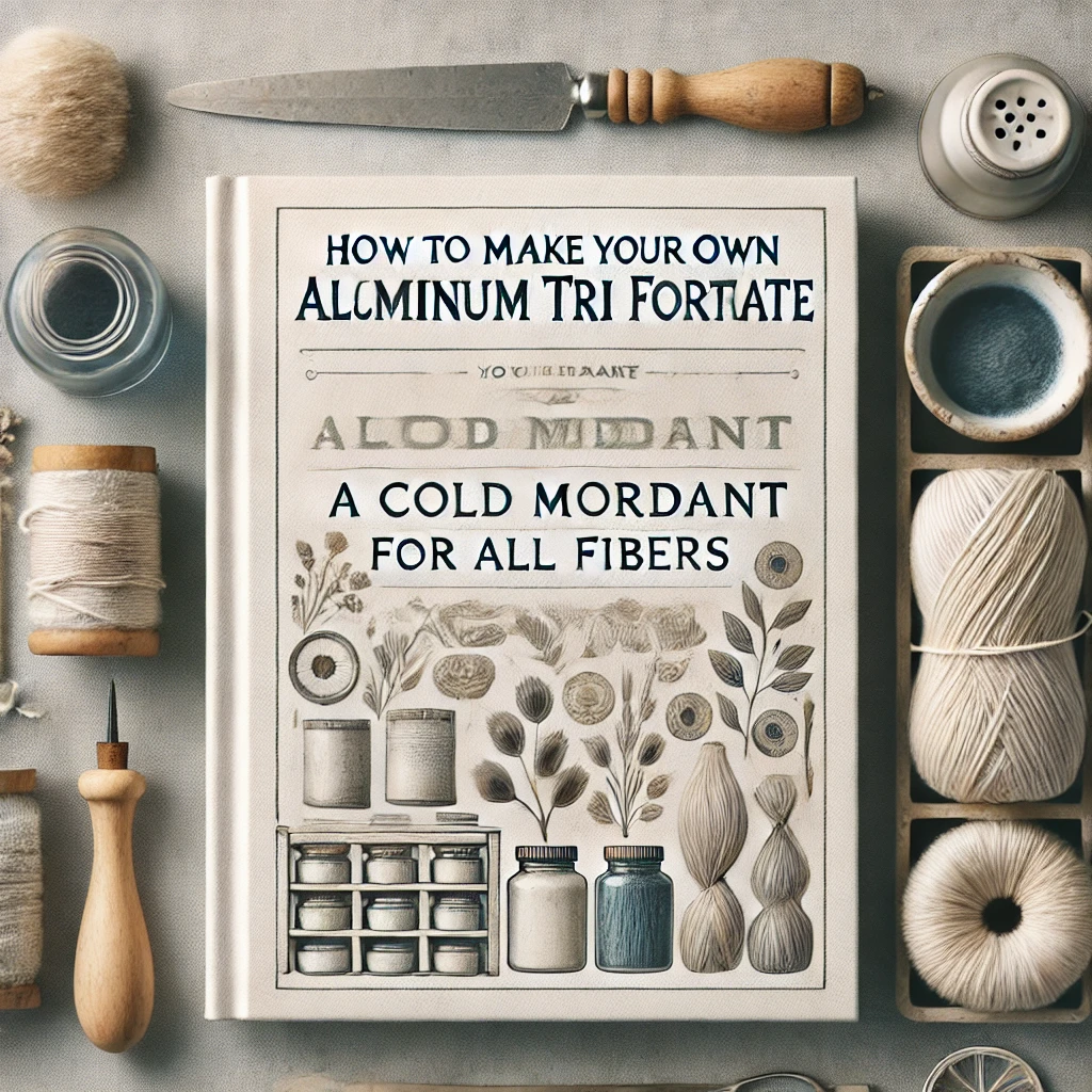 Book titled 'How to Make Your Own Aluminum Tri Fortate' surrounded by yarn and tools on a gray surface