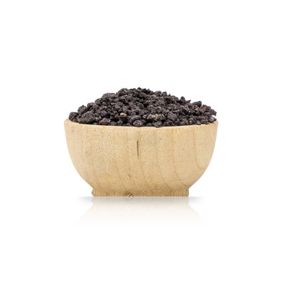 Wooden bowl filled with Murex - Hexaplex Trunculus - glands for Tyrian purple and Tkhelet blue on a white background