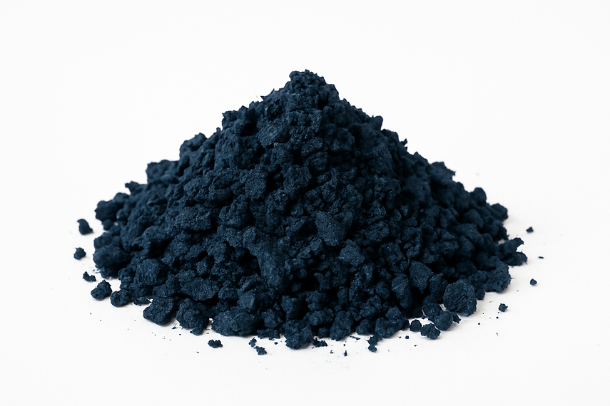 Pile of dark blue powder on a white background