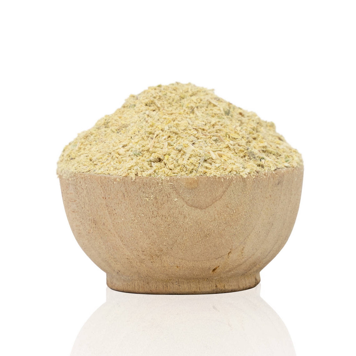 Bowl of yellow Weld (Reseda Luteola) Organic powder on a white background
