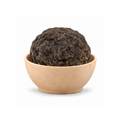 Black woad ball on a white background