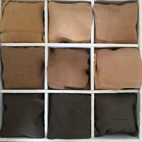 Nine brown fabric swatches arranged in a 3x3 grid.