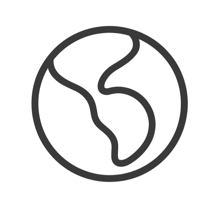 Black and white icon of a planet Earth on a white background