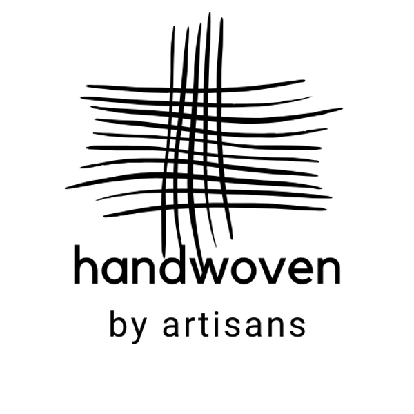 Logo of 'handwoven by artisans' with a stylized woven pattern on a white background.