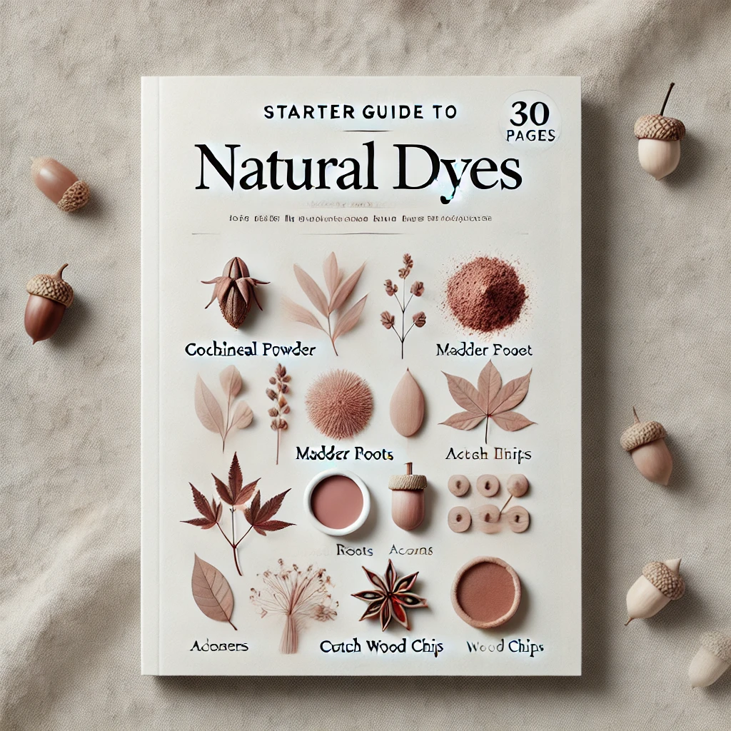 Book titled 'Starter Guide to Natural Dyes' with illustrations of natural dyes on a textured surface.