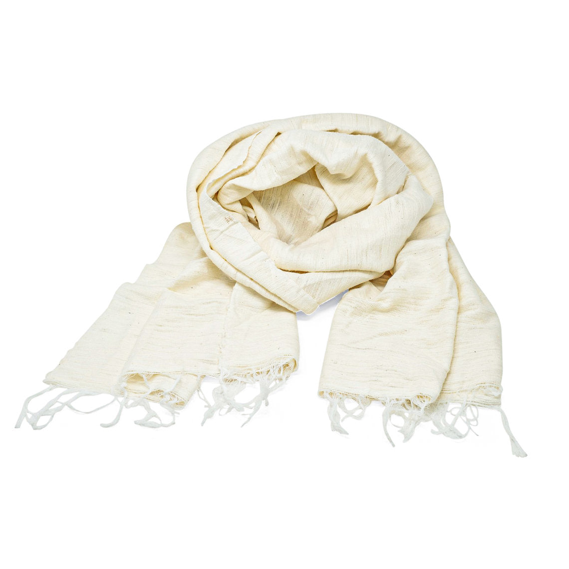 Beige scarf with tassels on a white background