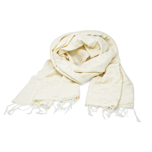 Beige scarf with tassels on a white background
