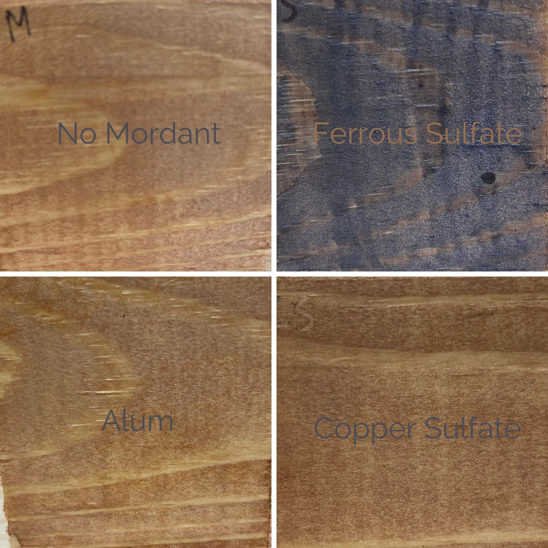 Four different wood finishes dyed Kakishibu - unripe persimmon tannin extract - Diospyros kaki
