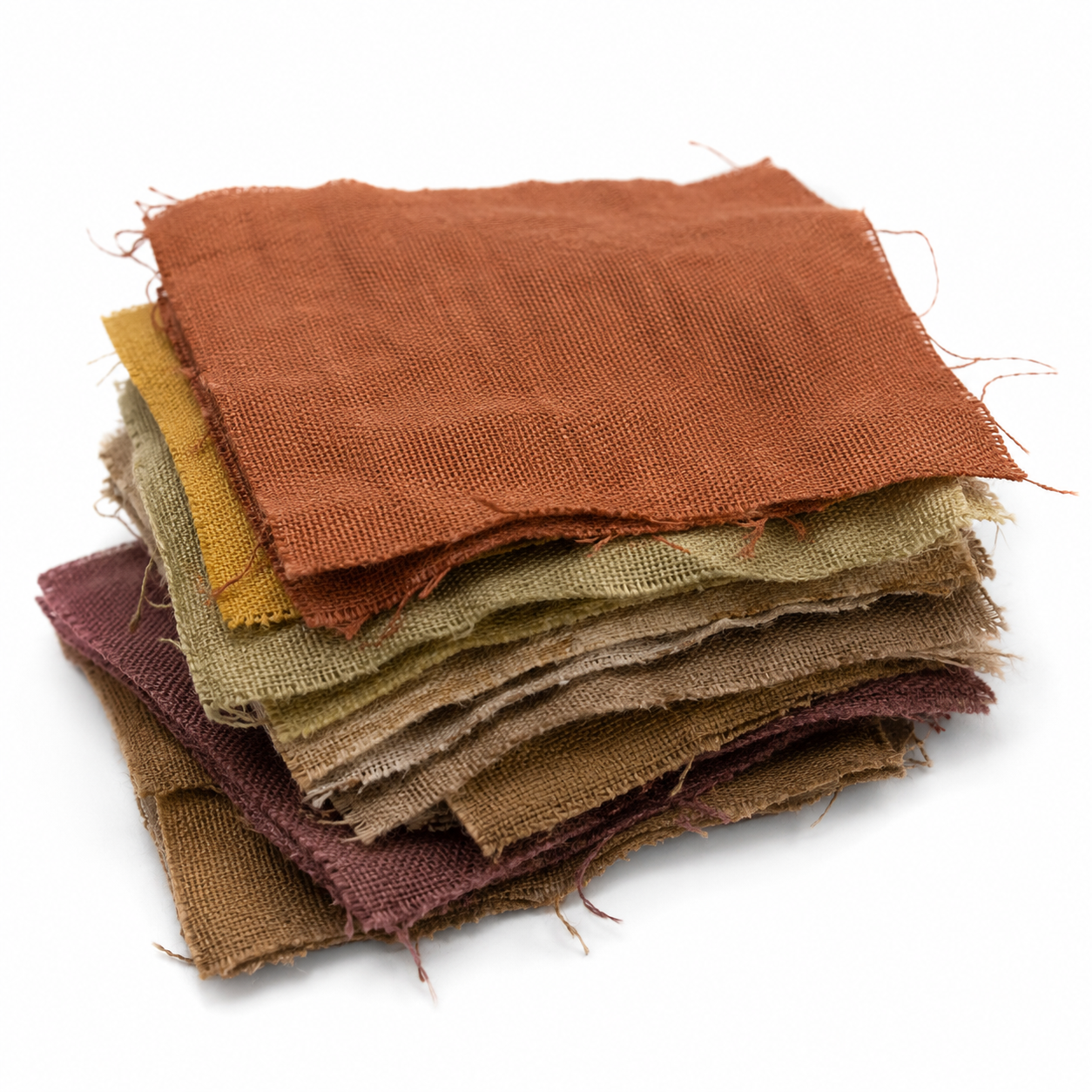 Stack of brown fabric swatches on a white background