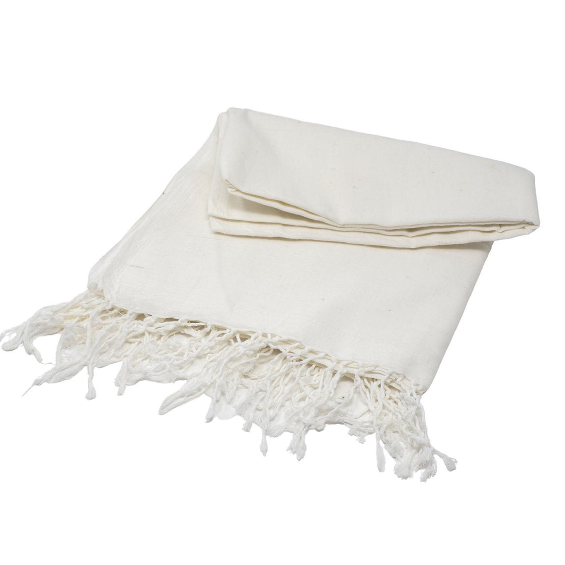 White shawl with fringes on a white background