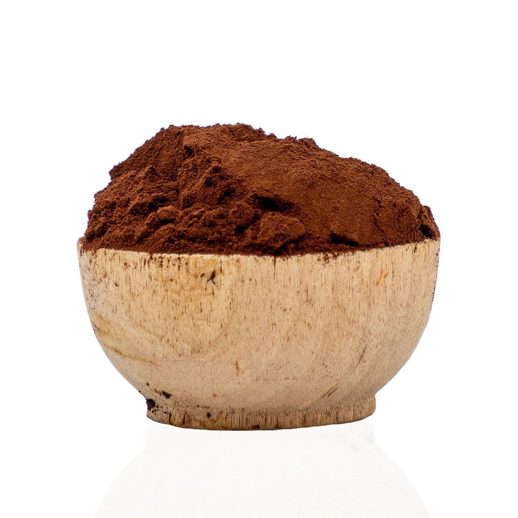 Bowl filled with red Madder Extract (Rubia Tinctorum) Organic powder on a white background