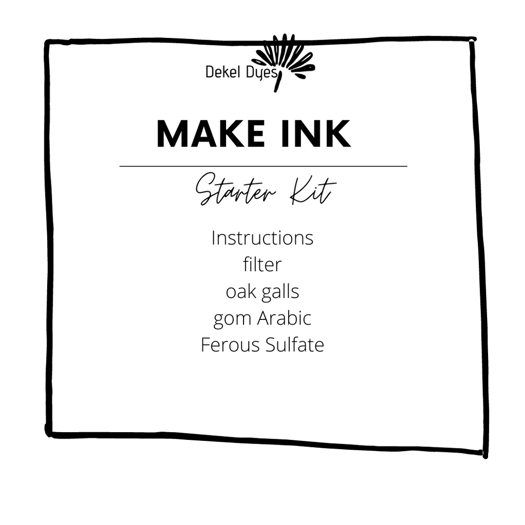 the natural dyes store Make Ink Starter Kit label with listed contents on a white background