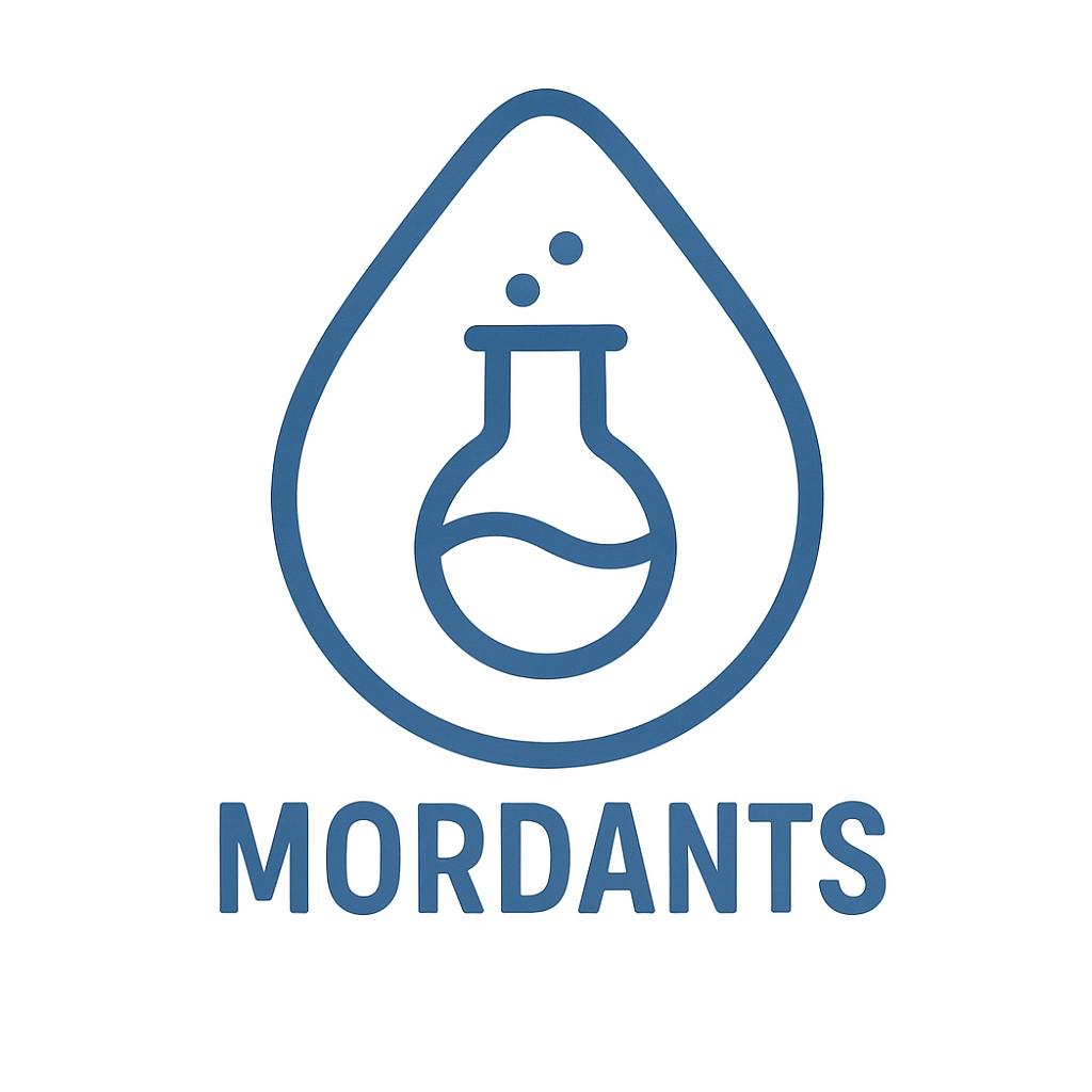 Logo with a droplet shape containing a beaker icon and the word 'Mordants' below it on a white background.