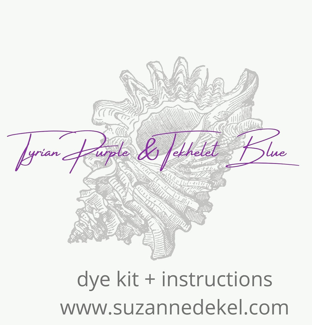 Dye kit and instructions with a shell illustration and color names on a white background.