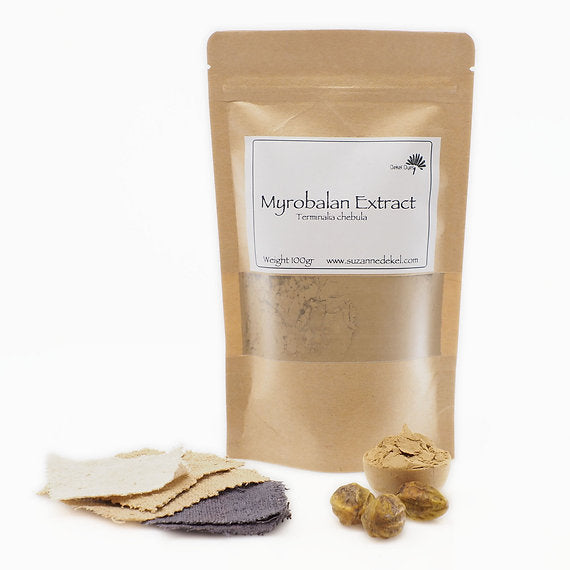 Brown package of Myrobalan Extract with a label on a white background