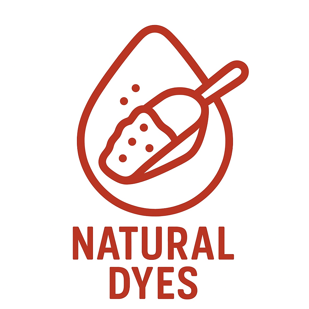 Logo for natural dyes with a red icon and text on a white background