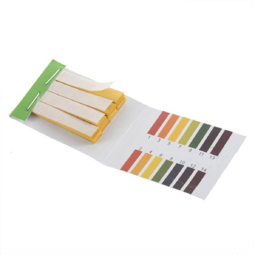 pH test strips with color chart on a white background