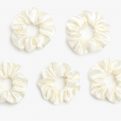 Set aus 5 Premium-Seidensatin-Scrunchies (PFD, 6g) — Perfekt zum Färben und Bedrucken