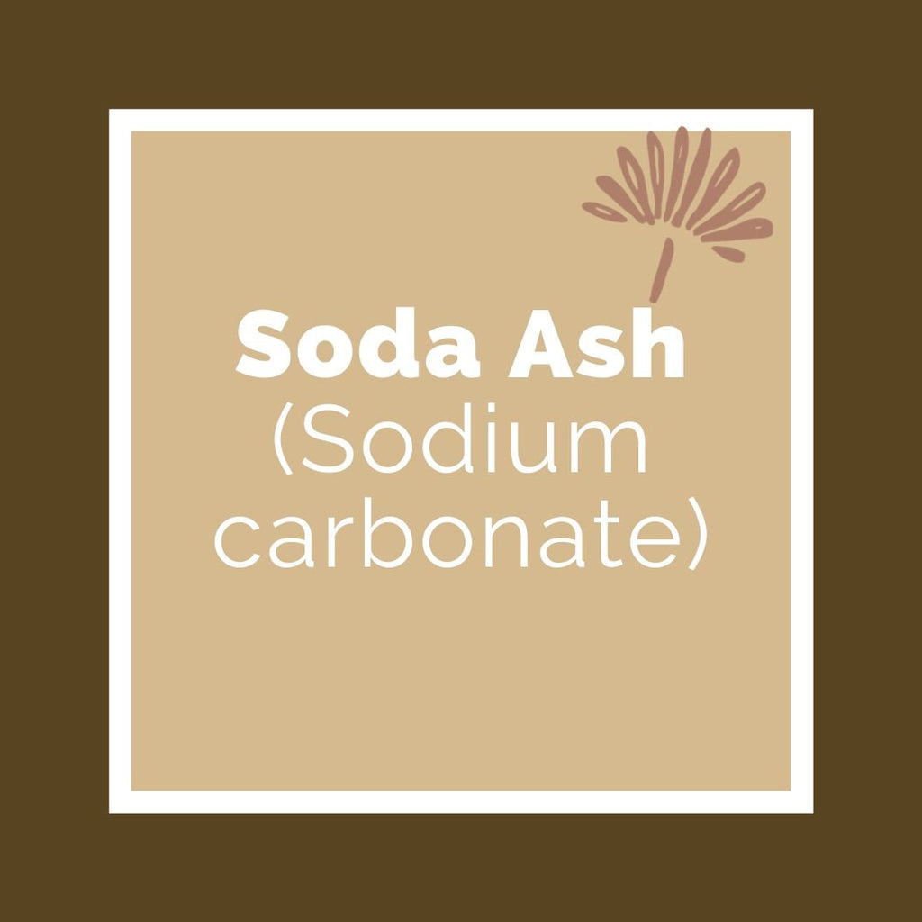 Label for soda ash with sodium carbonate text on a brown background