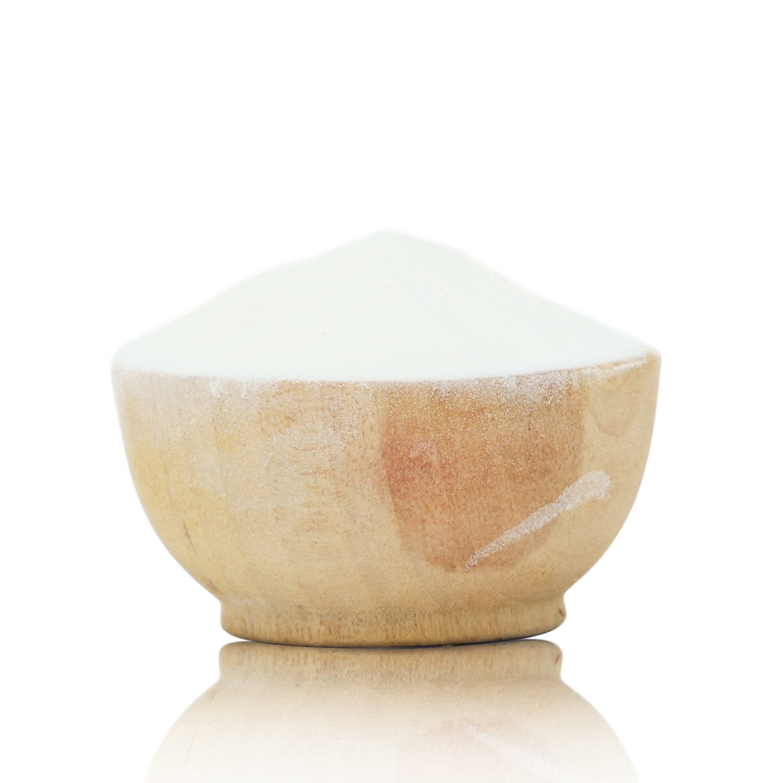 Wooden bowl with a white Tin Mordant - Stannous Chloride - Tin II on a white background