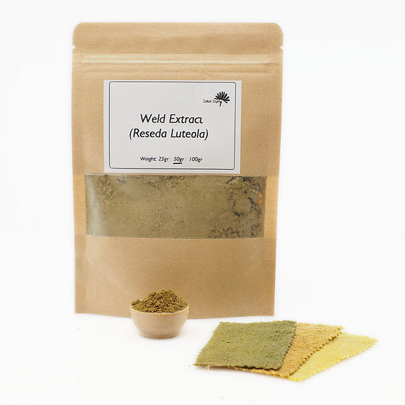 Weld Extracta packaging with a sample and color swatches on a white background