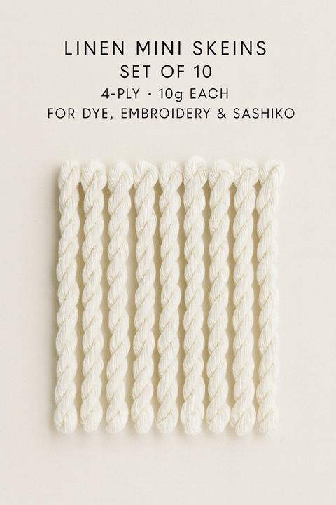 סט של 10 — חוט פשתן 4-Ply מיני קנוקים (10g Each) לצביעה טבעית, לרקמה ולסאשיקו