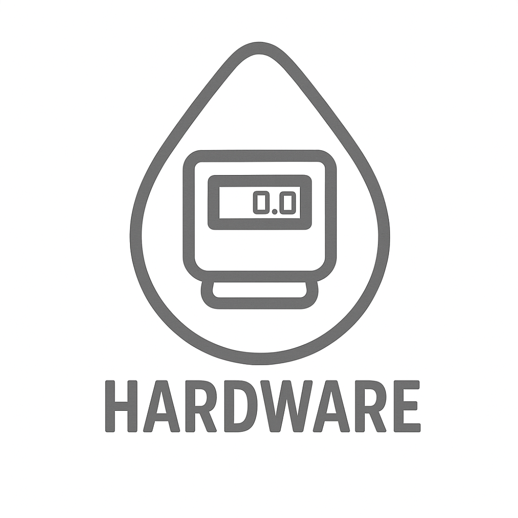 Icon of a digital meter with 'HARDWARE' text below on a white background
