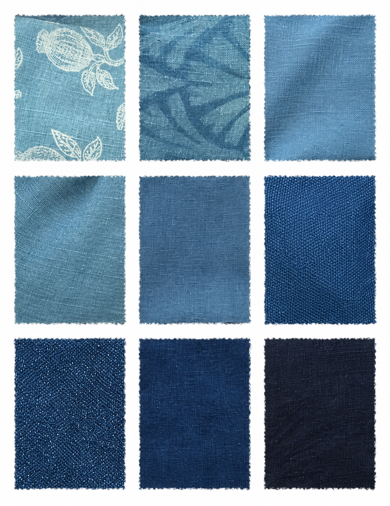 Indigo Cakes (Indigofera tinctoria) fabric samples