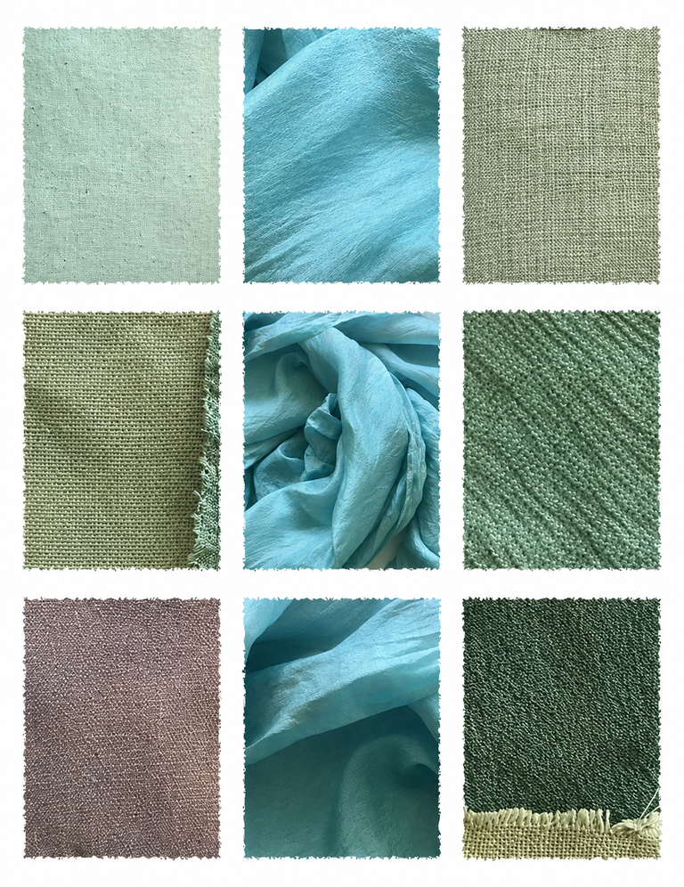 Indigo Powder Green (Indigofera tinctoria) fabric samples