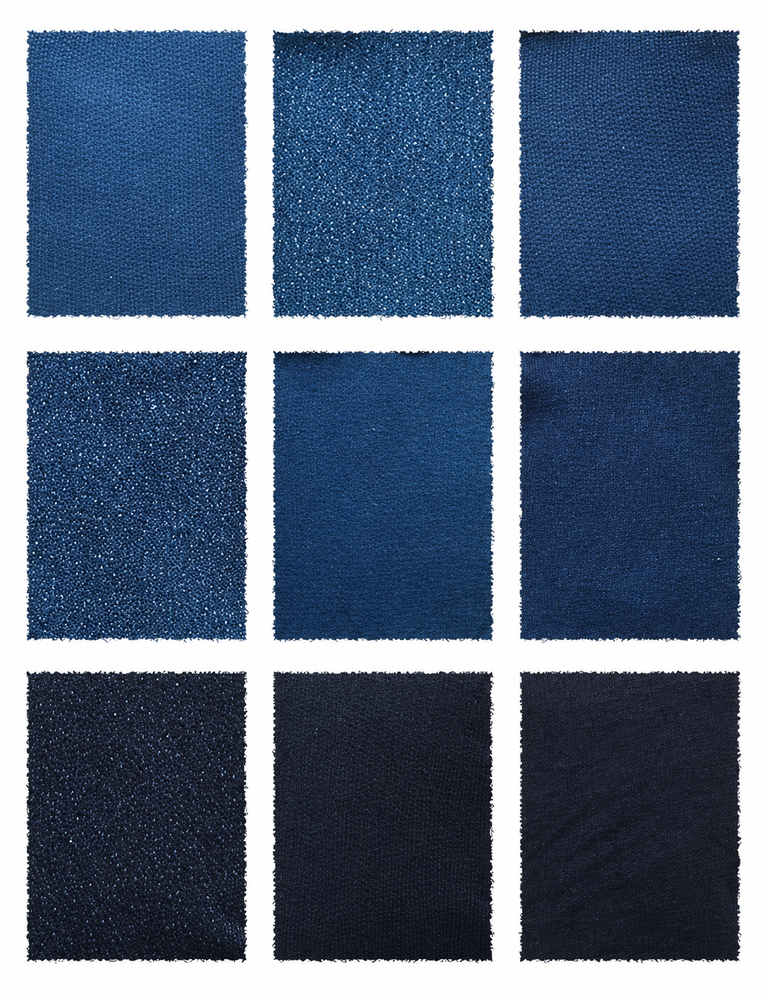 Indigo Powder India (Indigofera tinctoria) fabric samples