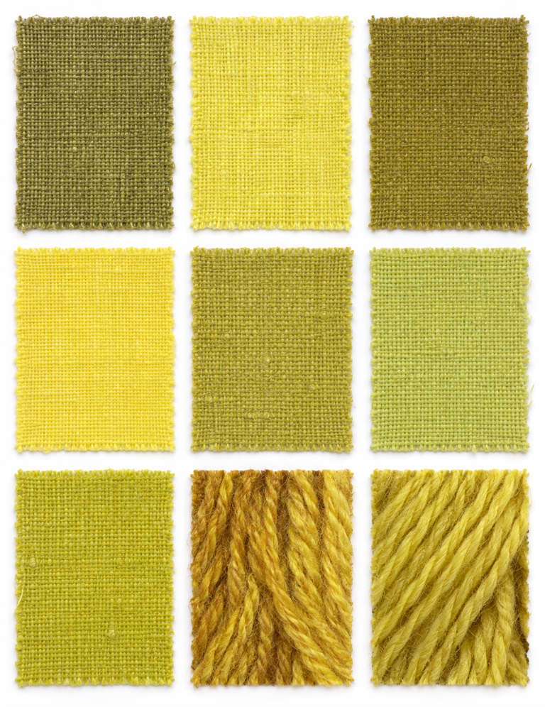 Weld Flowers (Reseda luteola) colour palette on fabric