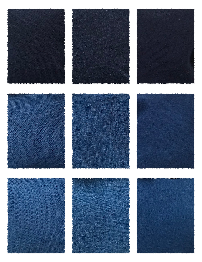Woad Ball Fermented Couched Woad (Isatis tinctoria) fabric samples